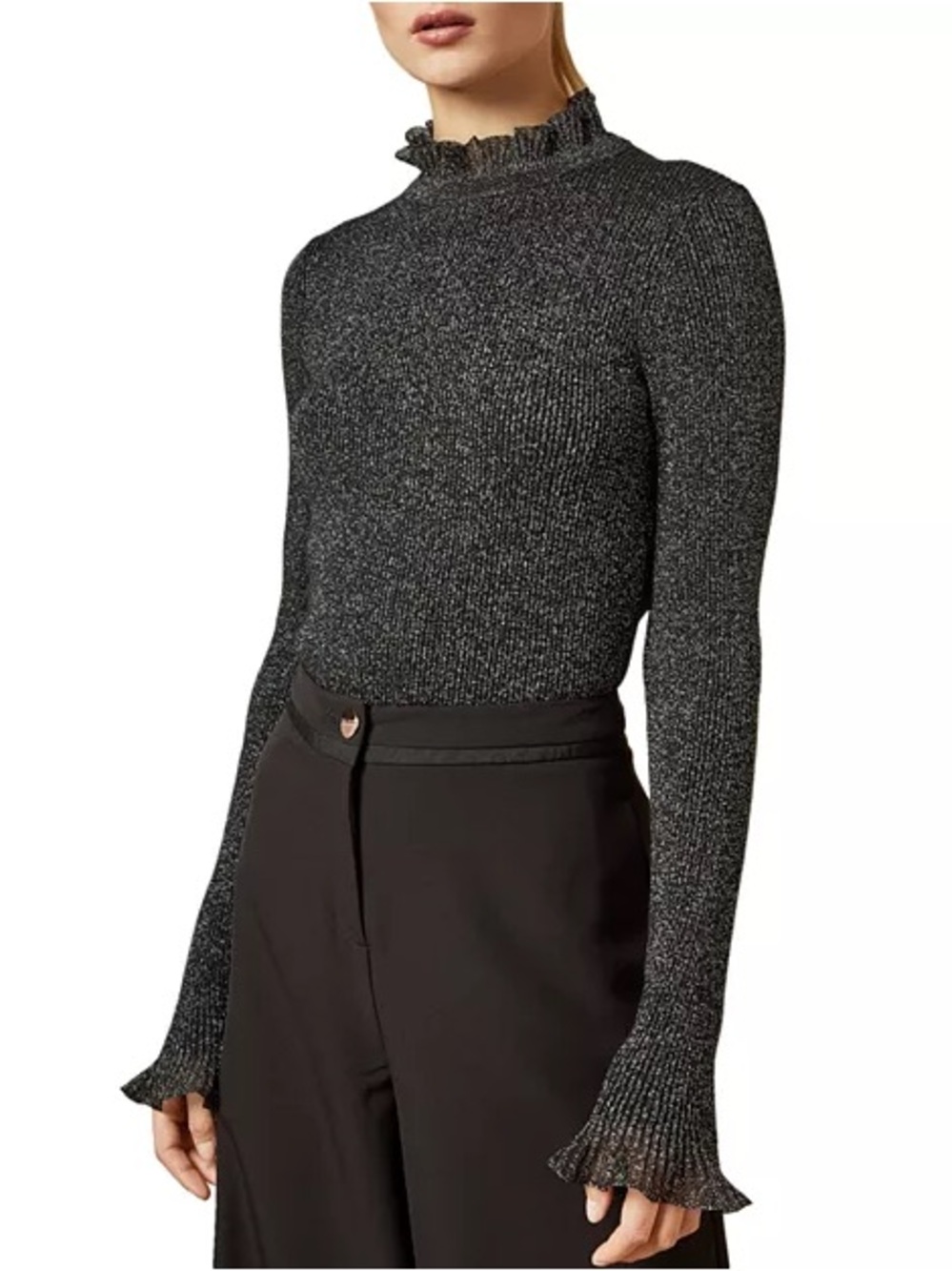 Ted Baker Milnia Frilled Metallic Turtleneck Sweater